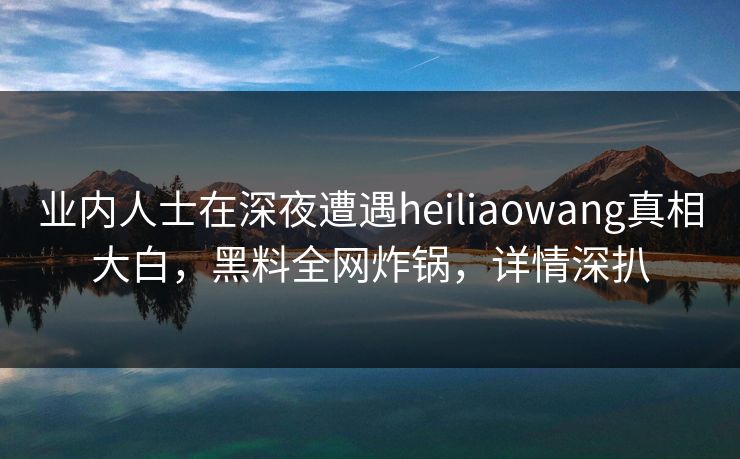 业内人士在深夜遭遇heiliaowang真相大白,黑料全网炸锅,详情深扒