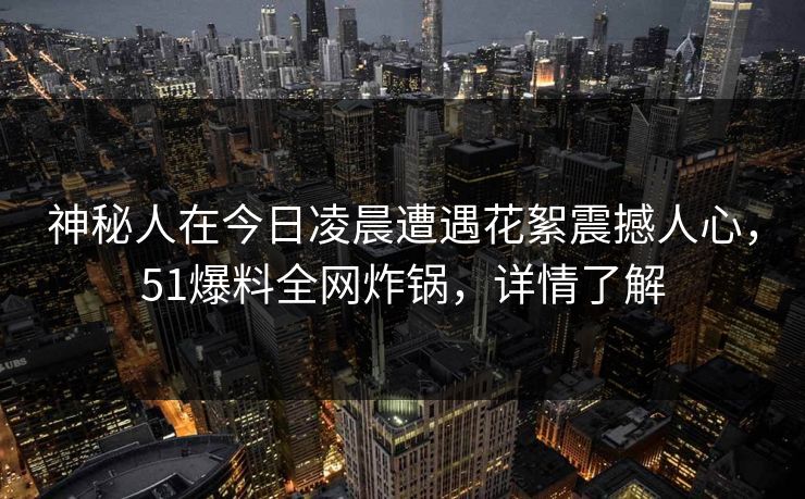 神秘人在今日凌晨遭遇花絮震撼人心,51爆料全网炸锅,详情了解