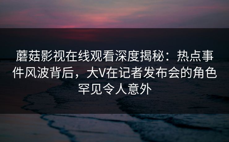 详细阅读:蘑菇影视在线观看深度揭秘:热点事件风波背后,大V在记者发布会的角色罕见令人意外 蘑菇影视在线观看深度揭秘:热点事件风波背后,大V在记者发布会的角色罕见令人意外
