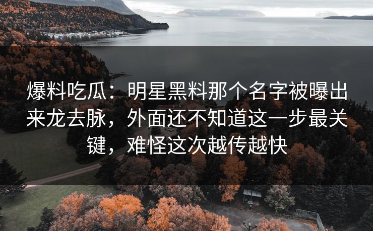 爆料吃瓜：明星黑料那个名字被曝出来龙去脉，外面还不知道这一步最关键，难怪这次越传越快